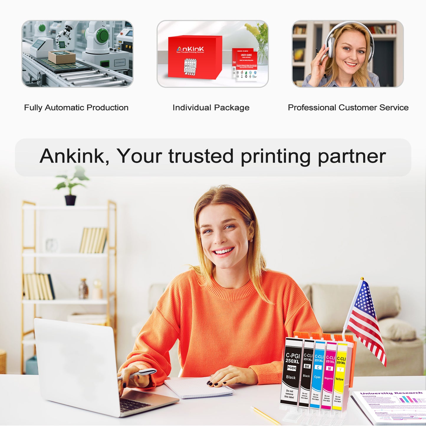 ANKINK Compatible Canon 250XL 251XL Black Color Combo Pack Ink Cartridges 5 PACK