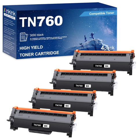 ANKINK compatible Brother TN-760 730 Black High Yield Toner Cartridge, 4 PACK