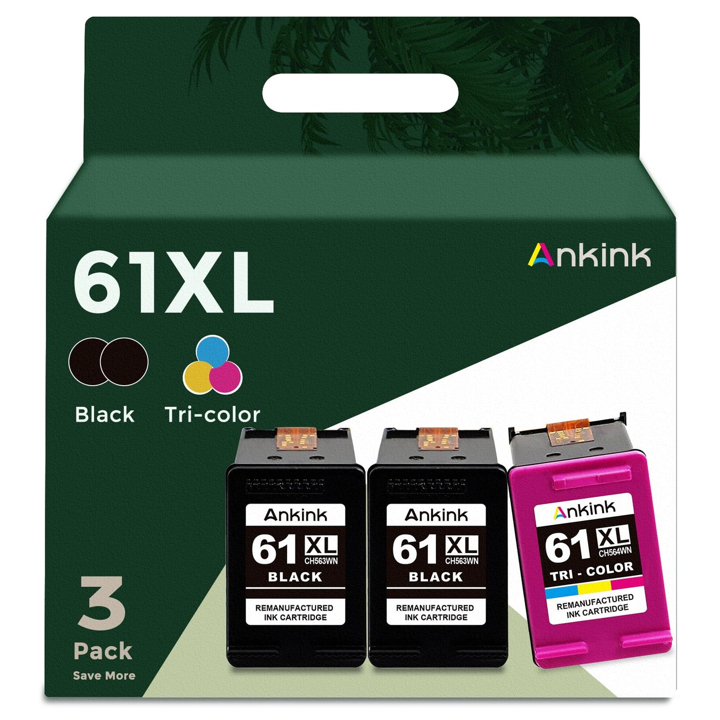 ANKINK Compatible HP 61XL Black Color Combo Pack Ink Cartridges 3 PACK