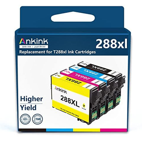ANKINK 288XL Ink Cartridges 4 Pack Replacement for Epson 288 XL T288 T288XL Higher Yield for XP-440 XP-446 XP-330 XP-340 XP-430 XP-434 Printer (Black, Yellow, Magenta, Cyan) with Latest Upgraded Chip