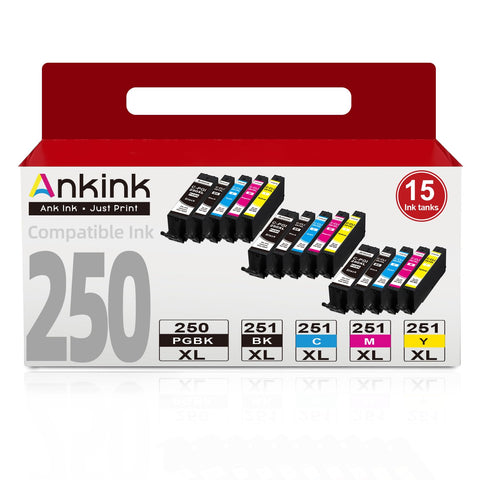 Ankink PGi-250XL CLi-251XL Compatible Ink Cartridge Replacement for 250 251 XL pgi250 cli251 PIXMA MX922 IP7220 MG5520 MG5420 IX6820 IP8720 MG7520 Printer (PGBK Bk Cyan Magenta Yellow) (15 Pack)