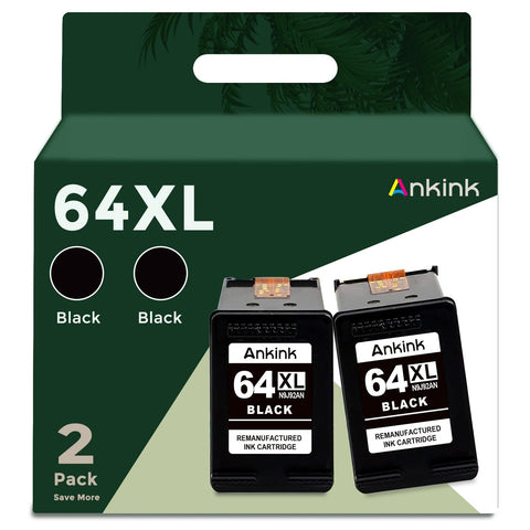 ANKINK compatible HP 64 XL Black Ink Cartridges, 2 PACK