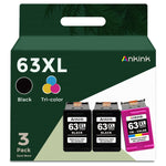 ANKINK 4X Capacity 63XL Ink Cartridges 2 Black and Color Combo Pack for HP Ink 63 XL Officejet 3830 4650 4652 4655 5200 5252 5255 5258 Envy 4520 4512 Deskjet 1112 2132 3630 3632 Printer HP63 HP63XL