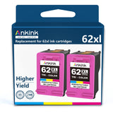 Ankink Higher Yield Remanufactured 62XL Ink Cartridge Replacement for 62 HP62XL hp62 XL Envy 5540 5640 5660 7640 7645 OfficeJet 200 250 5740 8040 Printer Toner Color (Tricolor) Combo 2 Pack
