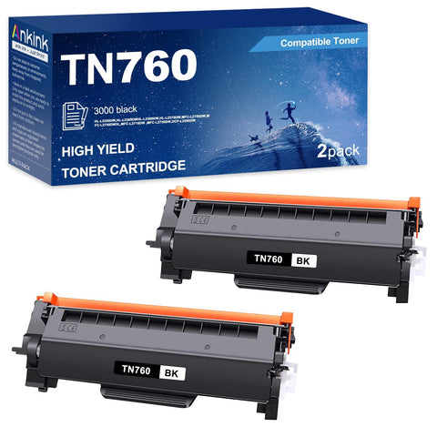 ANKINK compatible Brother TN-760 730 High Yield Toner Cartridge, 2 PACK