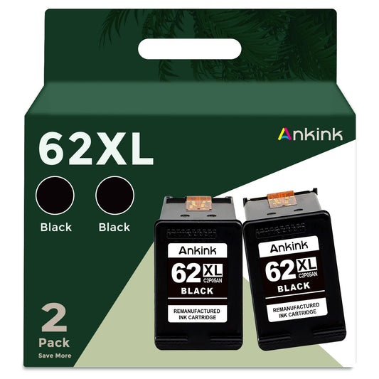 ANKINK compatible HP 62 XL Black Cartridges, 2 PACK
