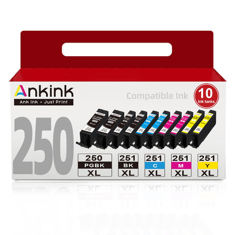 Ankink High Yield Compatible for Canon PGI-250XL CLI-251XL Ink Cartridge Fit PIXMA MX922 MX920 MG5520 MG5420 MG7520 IX6820 Series Printer 250 XL PGBK 251 XL (Black Cyan Magenta Yellow) 10 Pack Combo