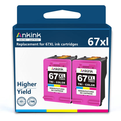ANKINK Compatible HP 67XL Color Ink Cartridges 2 PACK