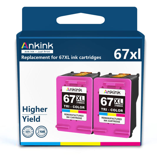 ANKINK Compatible HP 67XL Color Ink Cartridges 2 PACK