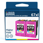 Ankink 67XL Ink Cartridge tri-Color Replacement for HP Ink 67 XL HP67 HP67XL Combo Deskjet 2700 2700e 2752 2752e 2742e 2755 2755e 4100 4100e 4152e 4155 4155e Envy 6000 6055e 6055 6400 6455e Printer