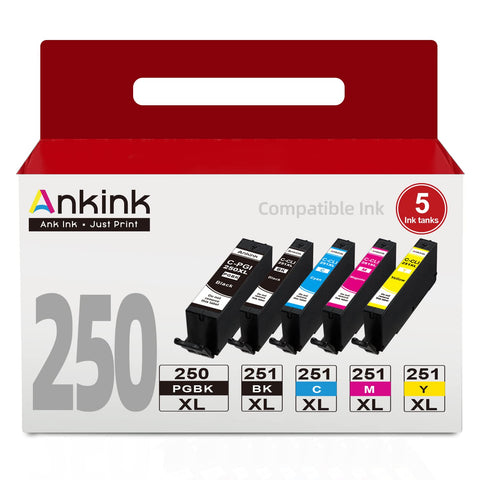 Ankink Compatible for 250 251 XL PGI-250XL CLI-251XL Ink Cartridge Fit for PIXMA MX922 MX920 IX6820 MG7520 IP8720 MG5520 MG5420 IP7220 MG6320 Printer PGI250 CLI251 5 Combo Pack