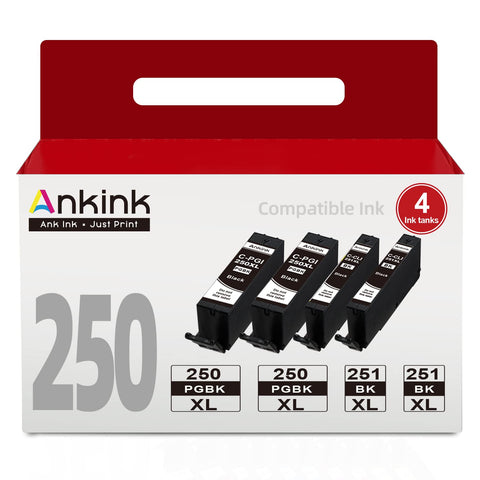 Ankink Compatible Canon PGI 250XL CLI 251XL Ink Cartridge use with PIXMA MX922 MX920 IP7220 MG5520 MG5420 IX6820 IP8720 MG7520 MG7120 MG6320 Printer 250 251 XL Black Combo Pack(2 PGBK,2 Black) pgi250