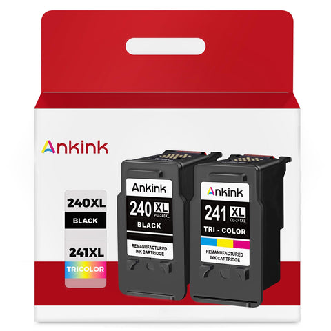 ANKINK Remanufactured Ink Cartridges 240XL 241XL for Canon PG 240 CL 241 XL Black Color Combo Pack for Pixma MG3620 MG3600 TS5120 TS5100 MG3520 MG2120 MX452 MX472 MX512 Printer (1 Black, 1 Tri-Color)