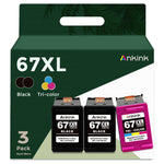 ANKINK 67XL Ink Cartridge 2 Black Color Combo Replacement for HP Ink 67 XL HP67 HP67XL 2700 2700e 2752 2752e 2742e 2755e 4100 4100e 4152e 4155e Envy 6000 6055e 6055 6400 6458 6458e 6455e Printer 3PK