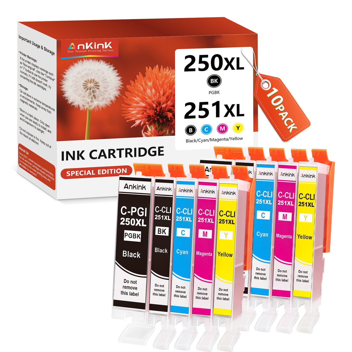 ANKINK Compatible Canon 250XL 251XL Black Color Combo Pack Ink Cartridges 10 PACK