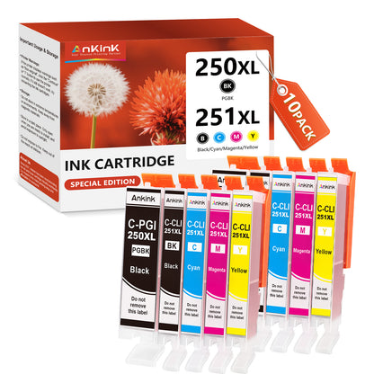 ANKINK Compatible Canon 250XL 251XL Black Color Combo Pack Ink Cartridges 10 PACK
