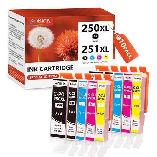 ANKINK Compatible Canon 250XL 251XL Black Color Combo Pack Ink Cartridges 10 PACK