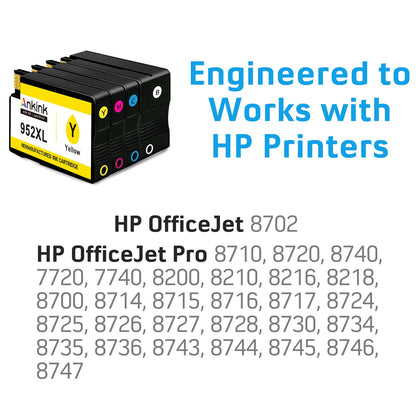 ANKINK Compatible HP 952XL Black Color Combo Pack Ink Cartridges 4 PACK