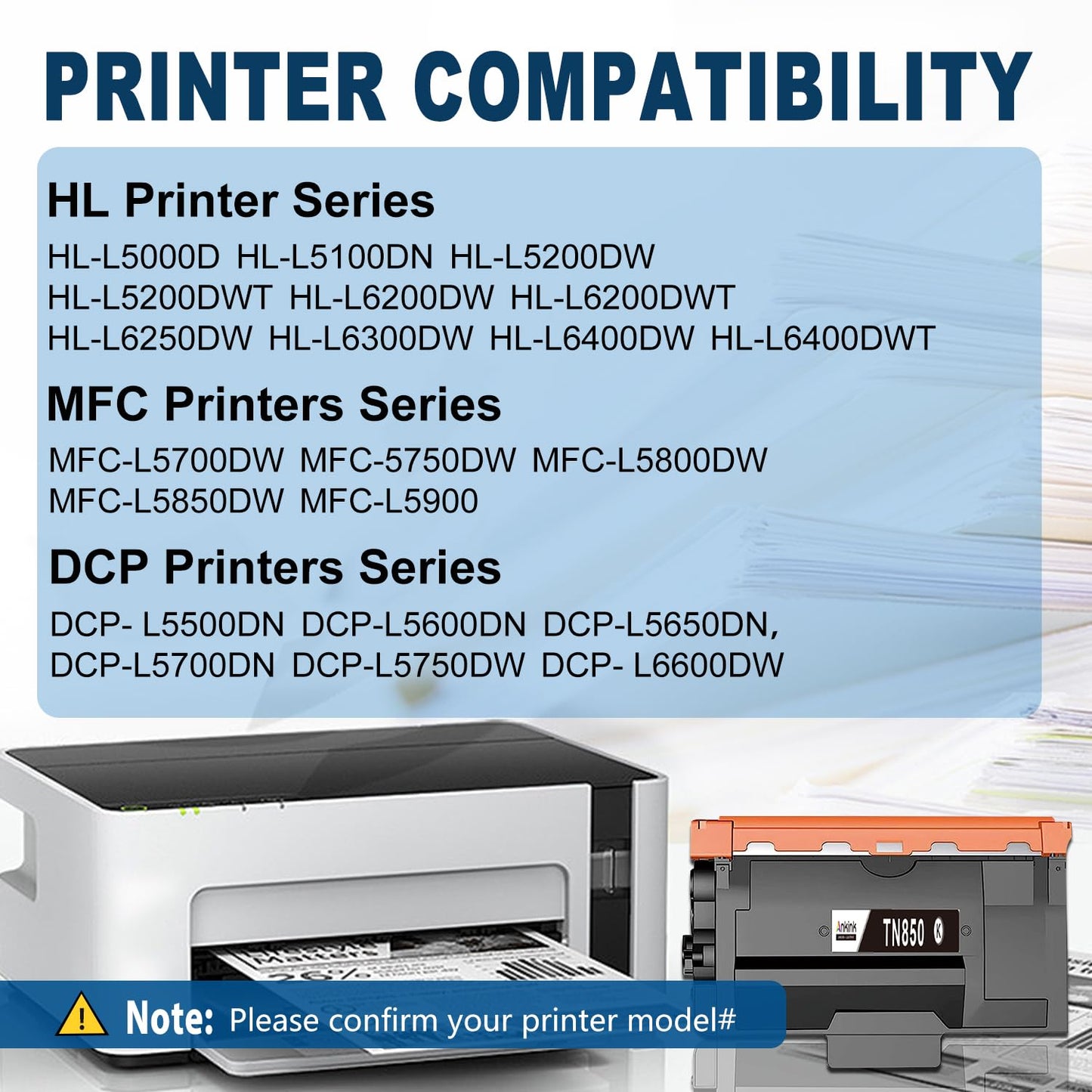 ANKINK compatible Brother TN850 TN820 Black High Yield Toner Cartridge, 2 PACK