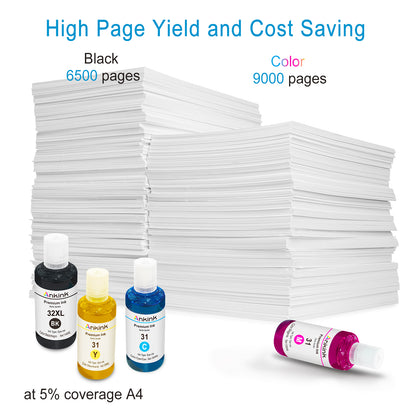 ANKINK Compatible HP 31 32XL Combo Pack Ink Bottle Set(140ML Black /100ML CMY)4 PACK