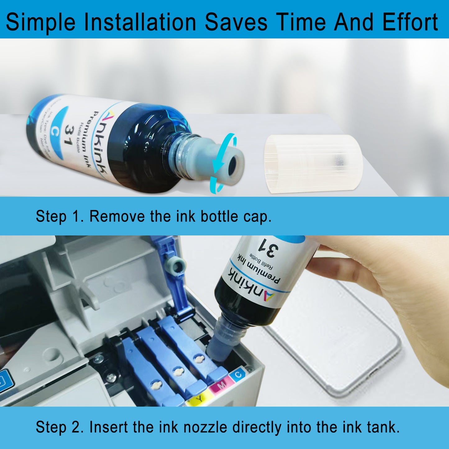 ANKINK Compatible HP 31 32XL Combo Pack Ink Bottle Set(140ML Black /100ML CMY)4 PACK