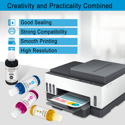ANKINK Compatible HP 31 32XL Combo Pack Ink Bottle Set(140ML Black /70ML CMY)4 PACK