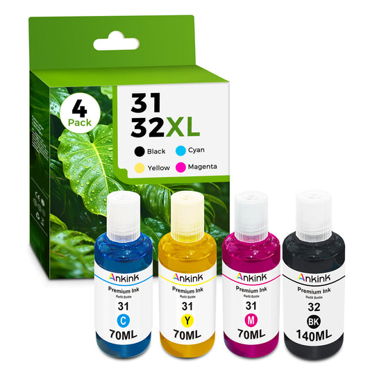ANKINK Compatible HP 31 32XL Combo Pack Ink Bottle Set(140ML Black /70ML CMY)4 PACK