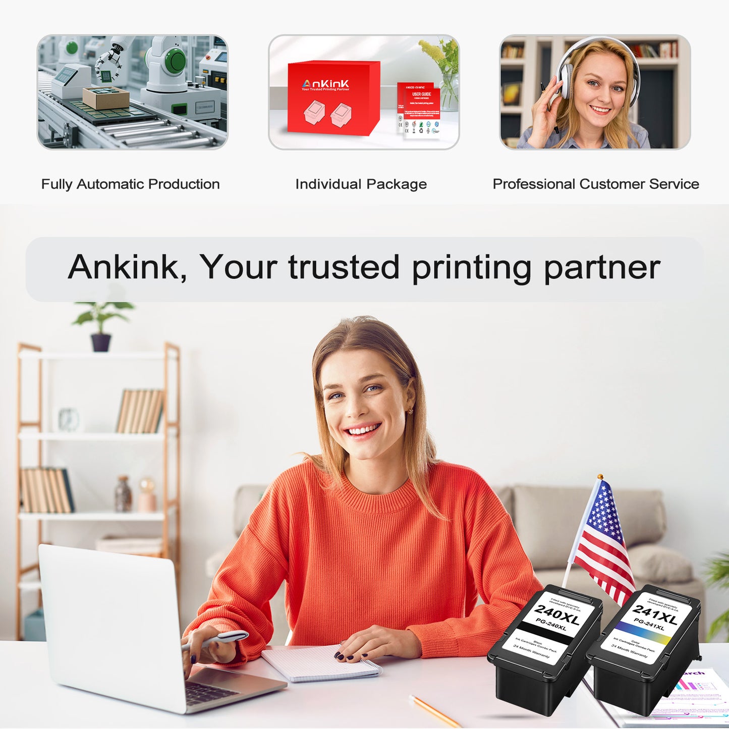 ANKINK 240 Black Ink Cartridges Replacement for Canon 240 240XL PG-240 XL Ink Cartridge,2-Pack