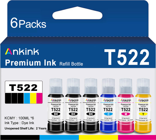 ANKINK T522 Ink Refill Bottles Replacement for 522 Refill Ink Bottle，6 PACK