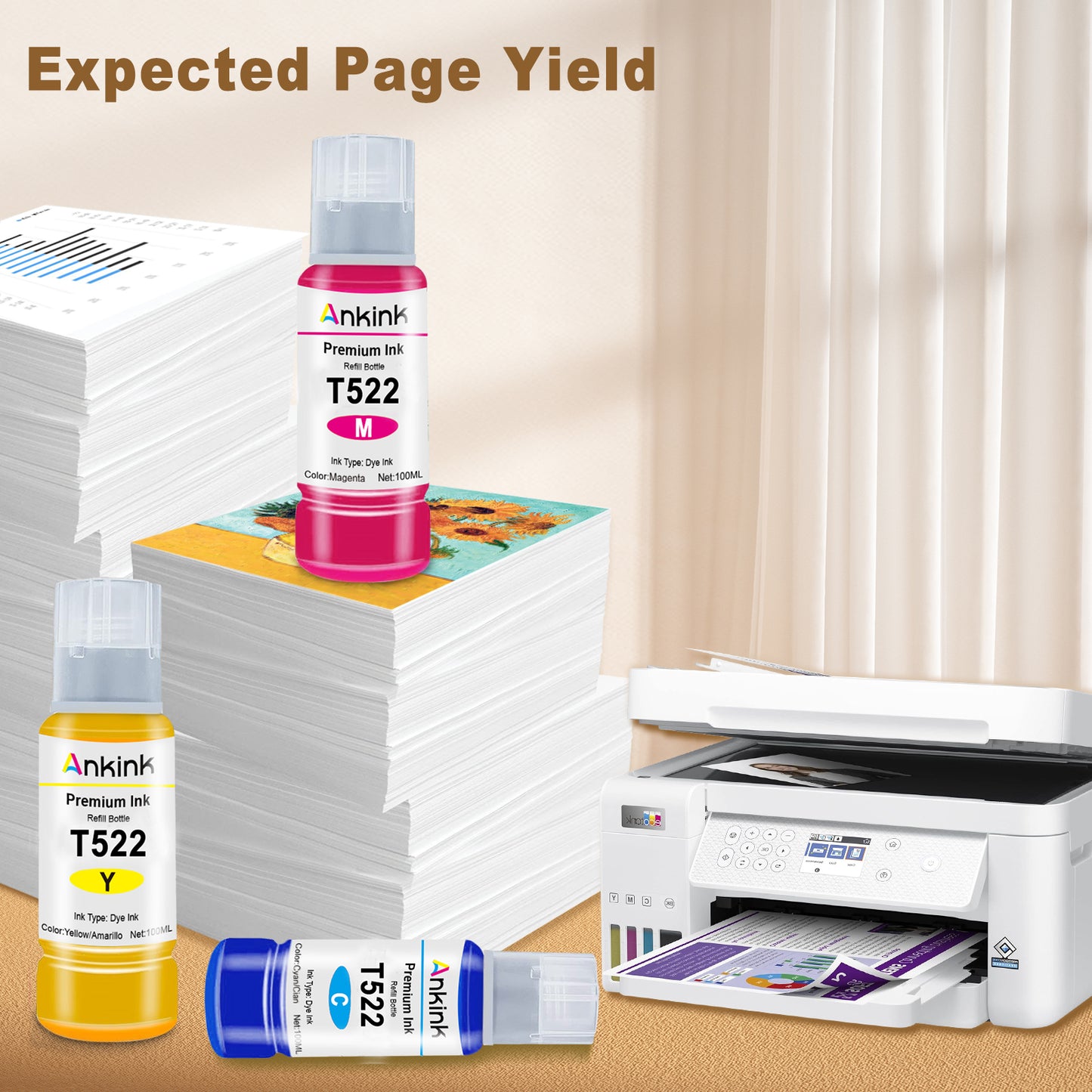 ANKINK T522 Ink Refill Bottles Replacement for 522 Refill Ink Bottle，6 PACK