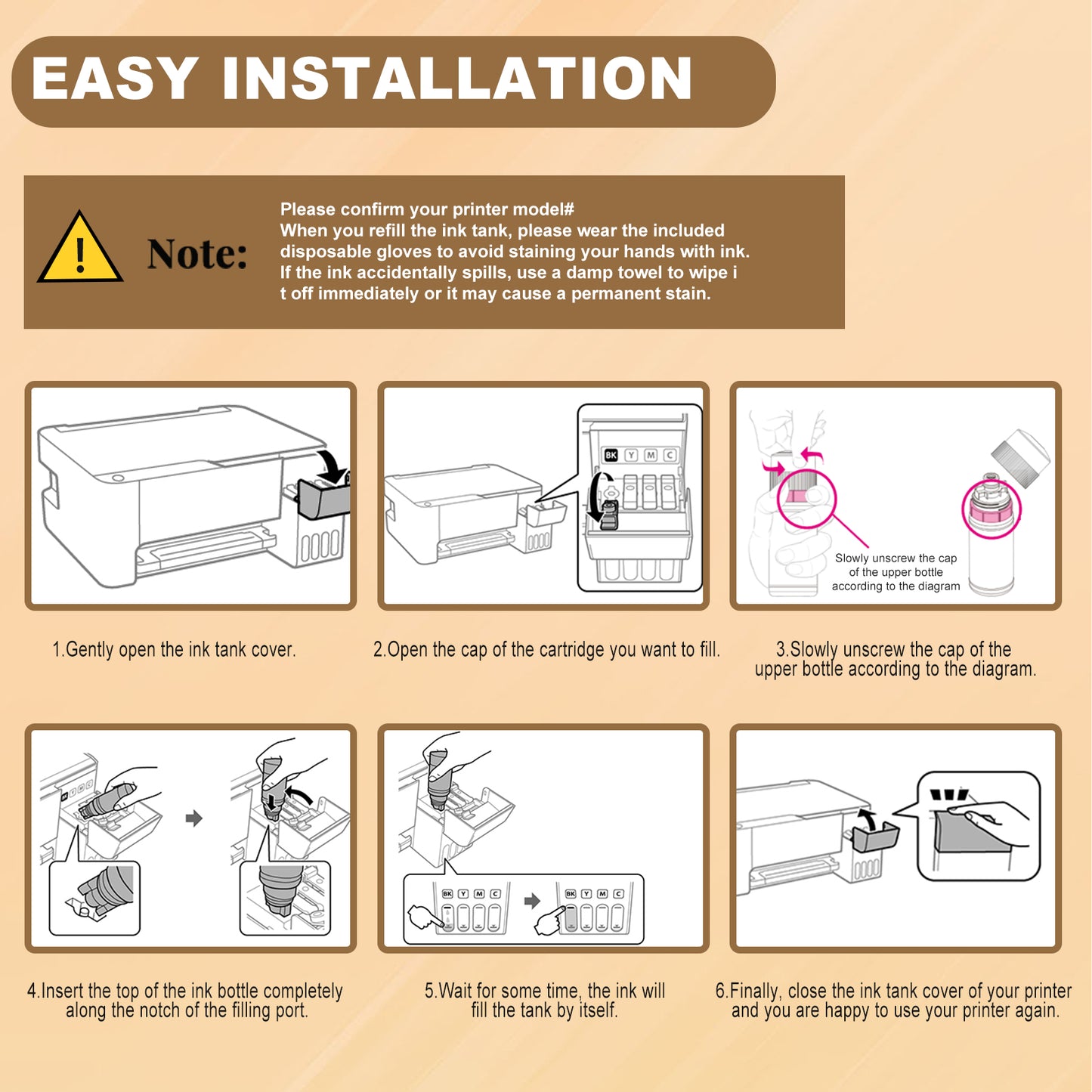 ANKINK T522 Ink Refill Bottles Replacement for 522 Refill Ink Bottle，6 PACK
