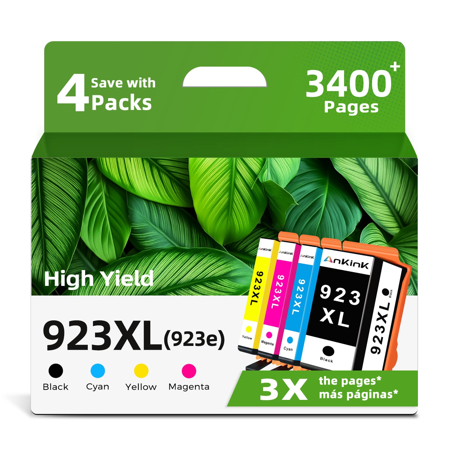 ANKINK Compatible HP 923XL 923e Black Color Combo Pack Ink Cartridges 4 PACK