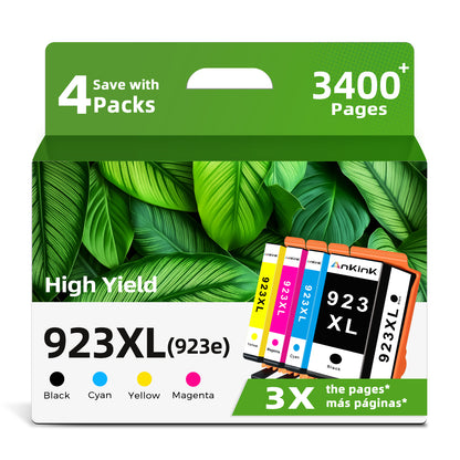 ANKINK Compatible HP 923XL 923e Black Color Combo Pack Ink Cartridges 4 PACK