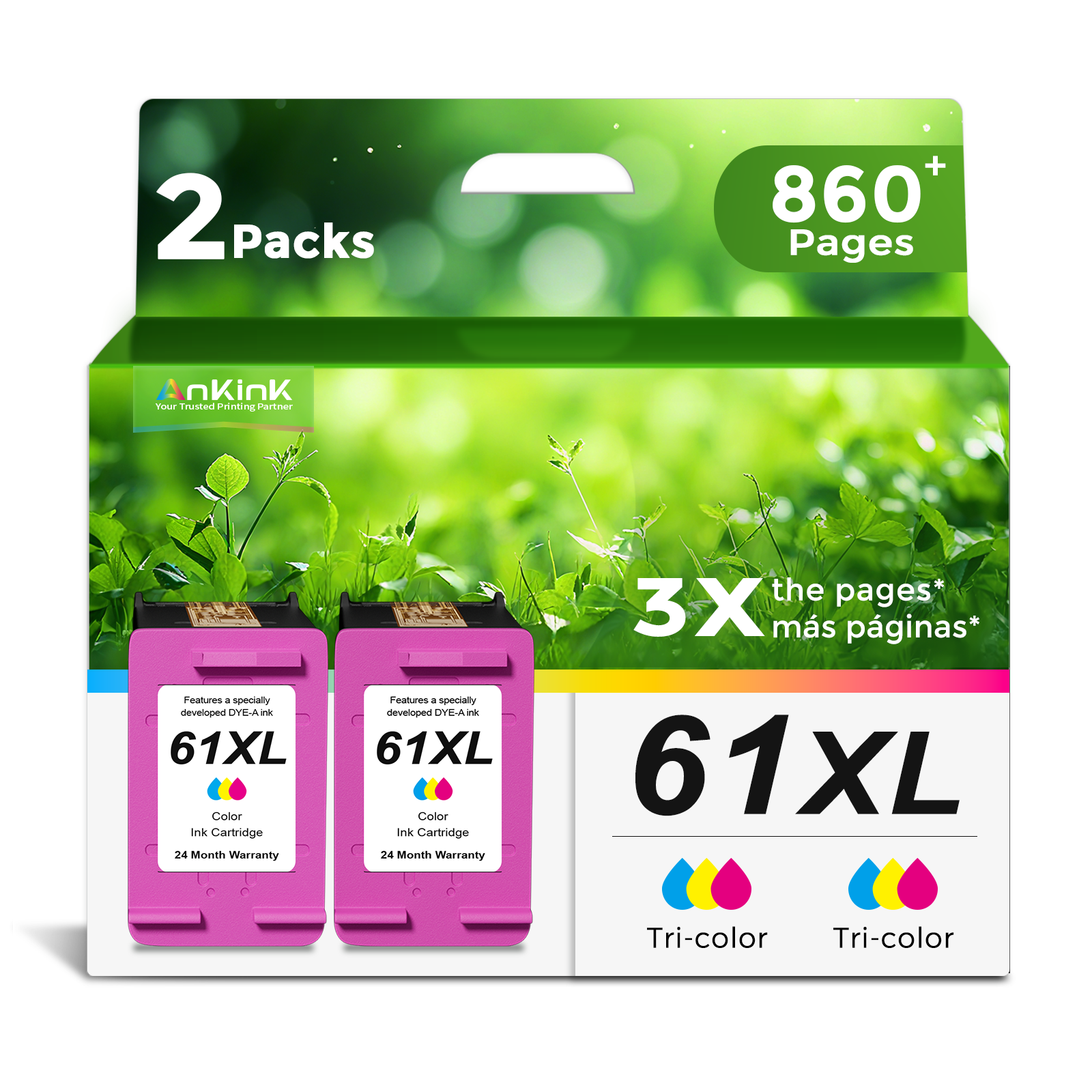 ANKINK Compatible HP 61XL Color Ink Cartridges 2 PACK – Ankink