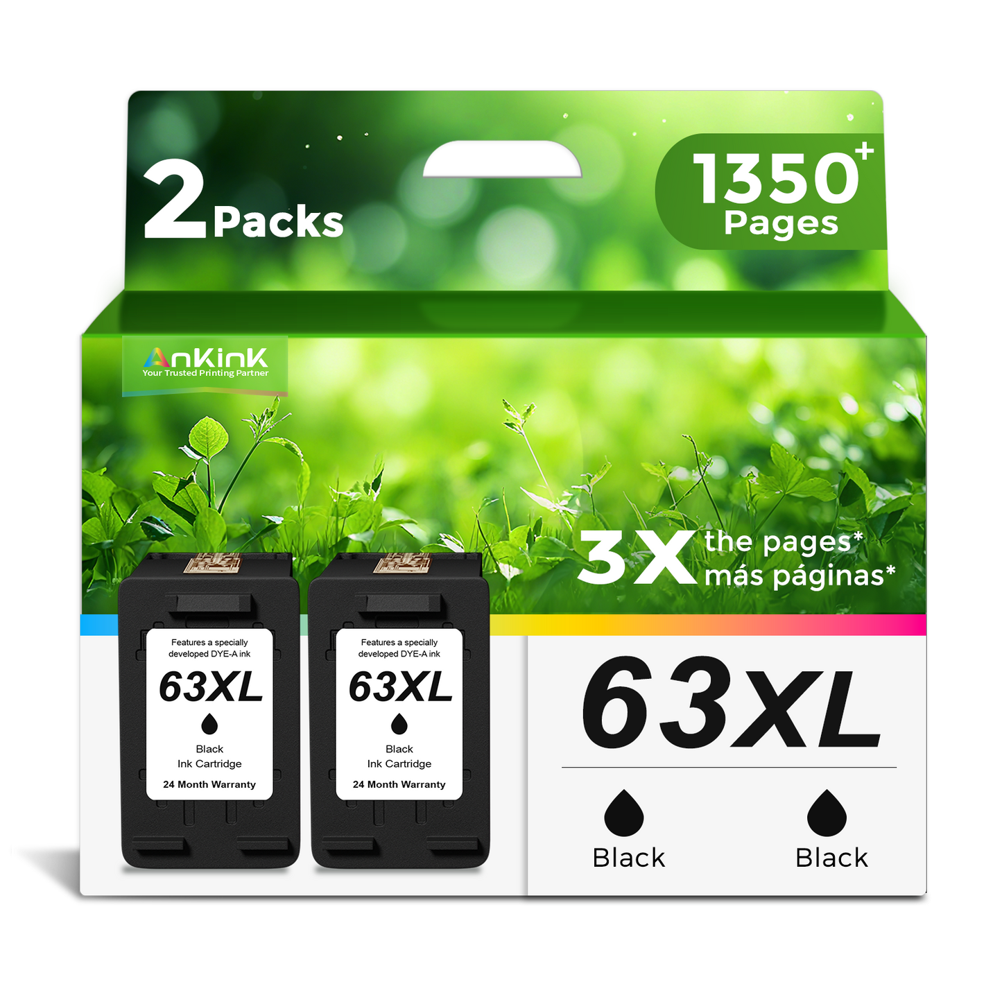 ANKINK Compatible HP 63XL Black Ink Cartridges 2 PACK