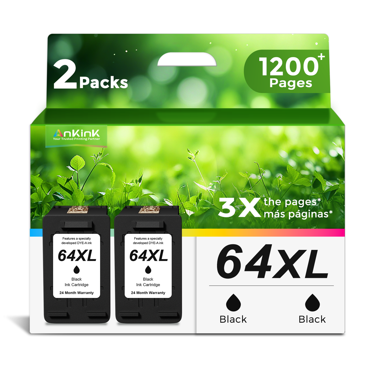 ANKINK compatible HP 64 XL Black Ink Cartridges, 2 PACK