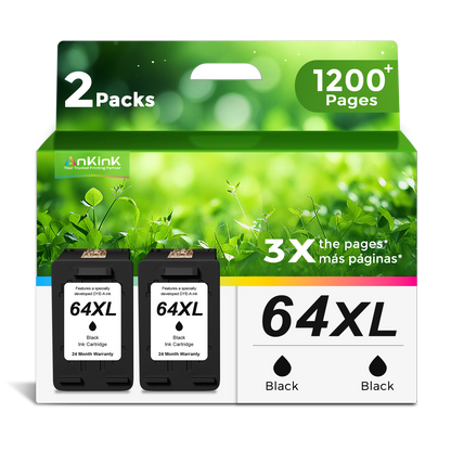 ANKINK compatible HP 64 XL Black Ink Cartridges, 2 PACK