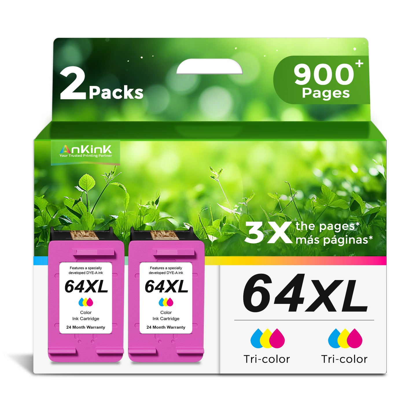ANKINK Compatible HP 64XL Color Ink Cartridges 2 PACK