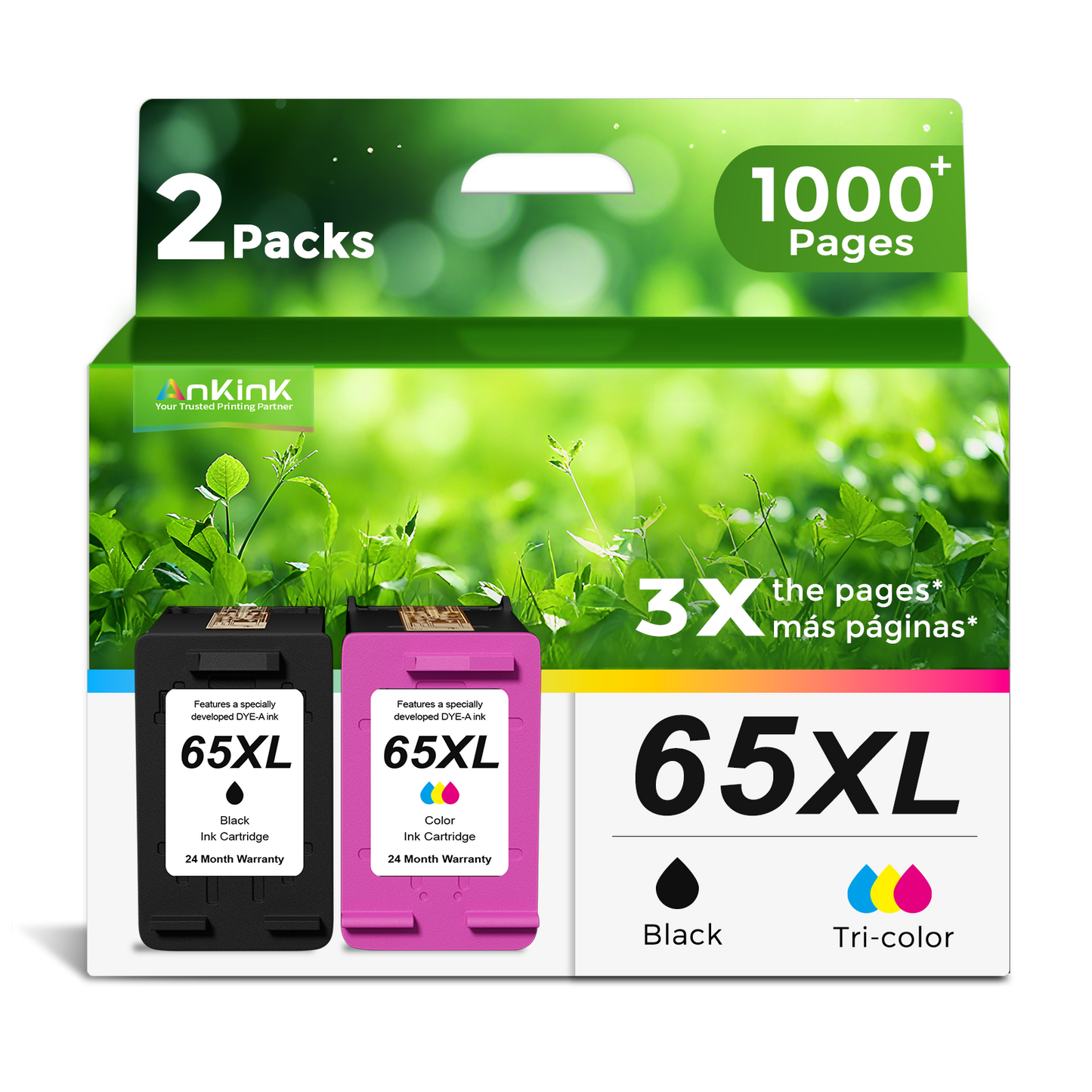 ANKINK Compatible HP 65XL Black Color Combo Pack Ink Cartridges 2 PACK