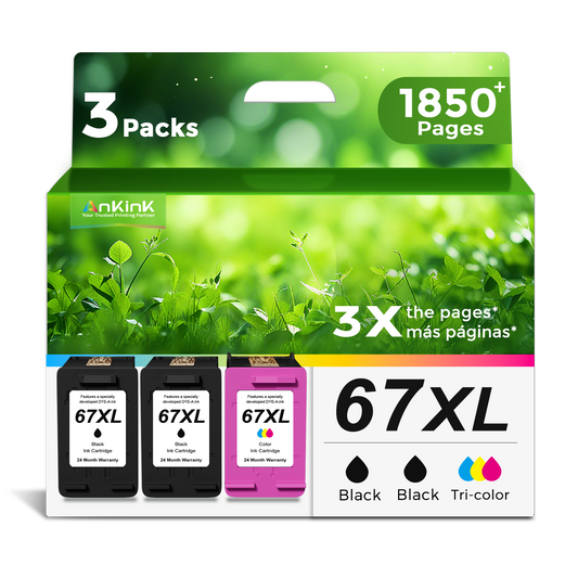 ANKINK Compatible HP 67XL Black Color Combo Pack Ink Cartridges 3 PACK