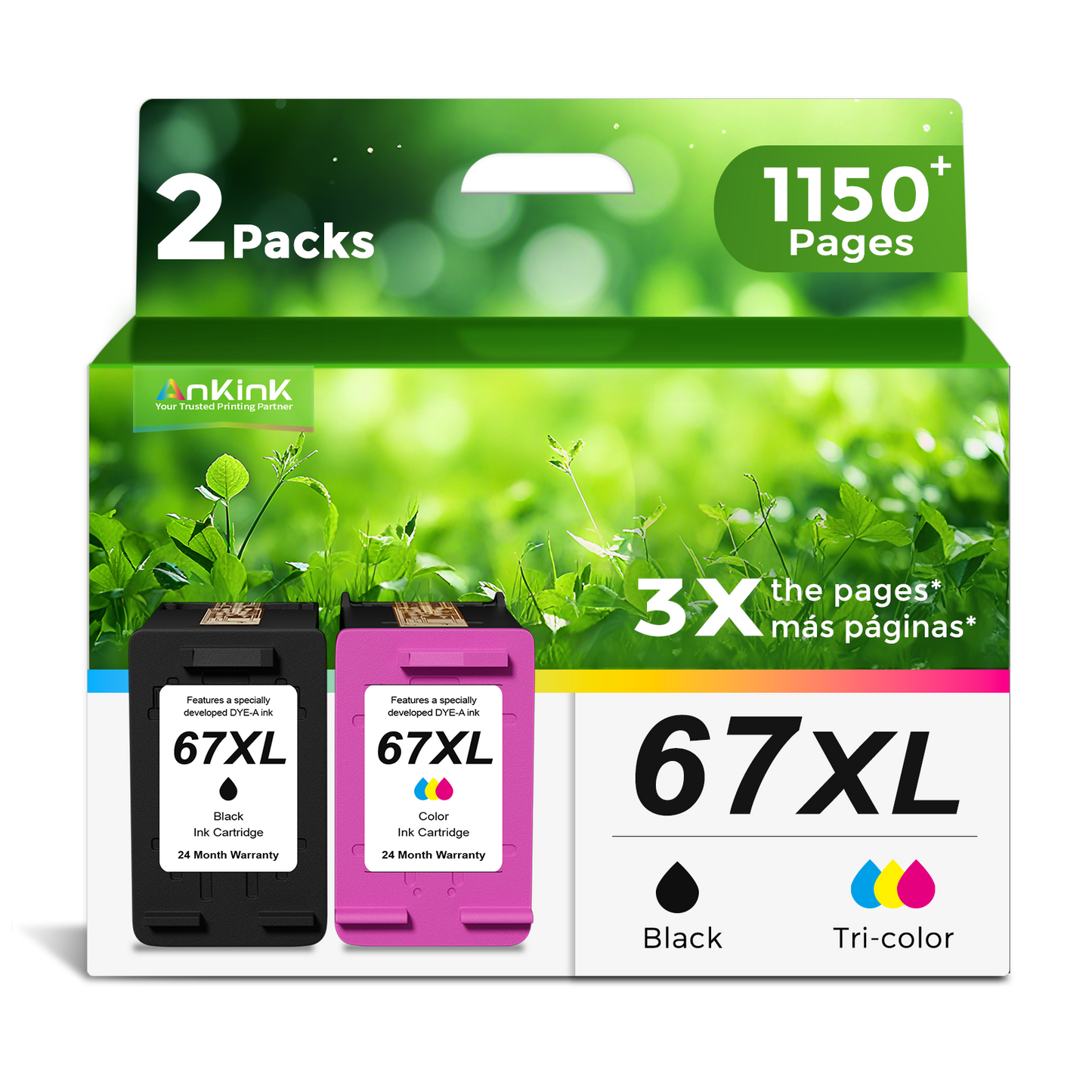 ANKINK Compatible HP 67XL Black Color Combo Pack Ink Cartridges 2 PACK