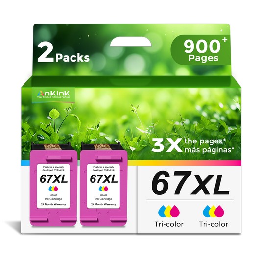 ANKINK Compatible HP 67XL Color Ink Cartridges 2 PACK