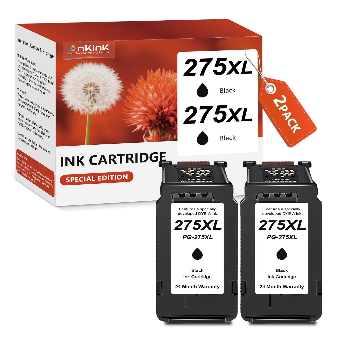 ANKINK Compatible Canon 275XL Black Combo Pack Ink Cartridges 2 PACK