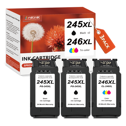 ANKINK Compatible Canon 245XL 246XL Black Color Combo Pack Ink Cartridges 3 PACK