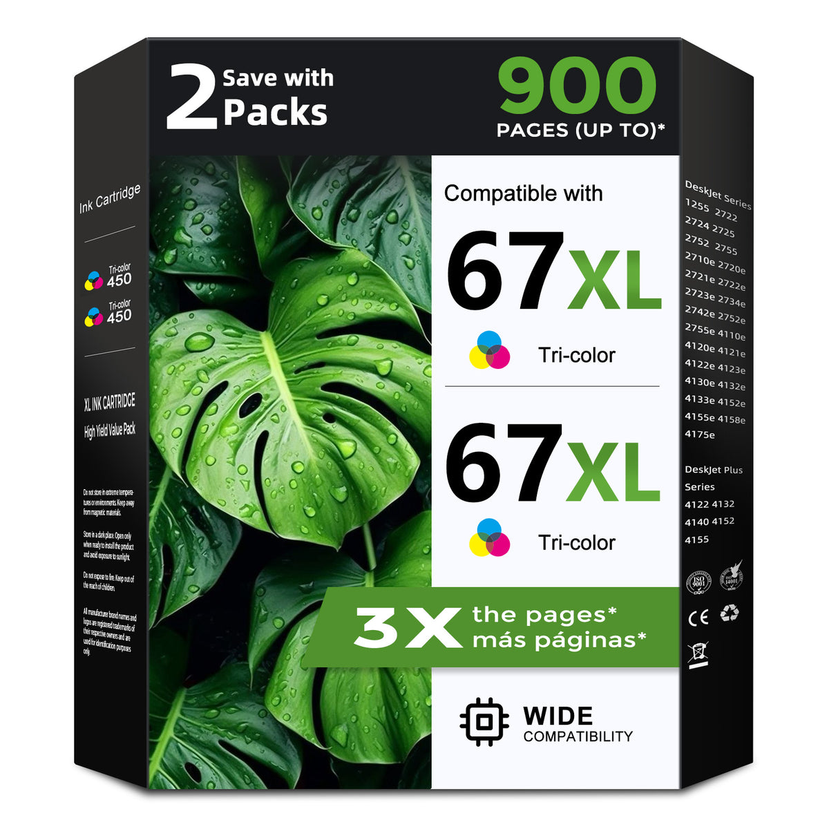 Ecoworld 67XL Ink Cartridges Replacement for HP 67 XL HP67XL Color Ink Cartridge