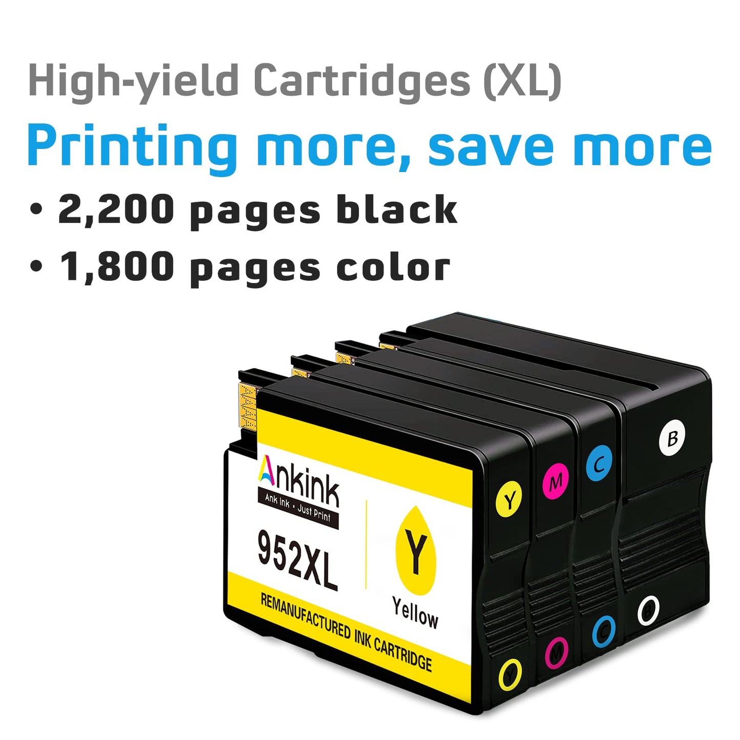 ANKINK Compatible HP 952XL Black Color Combo Pack Ink Cartridges 4 PACK