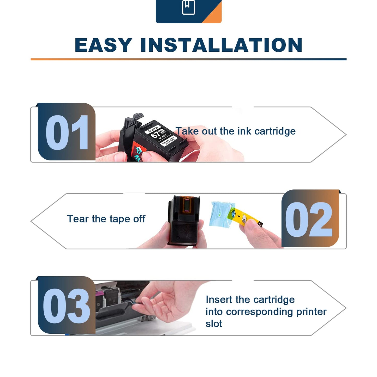 ANKINK Compatible HP 67XL Black Color Combo Pack Ink Cartridges 3 PACK