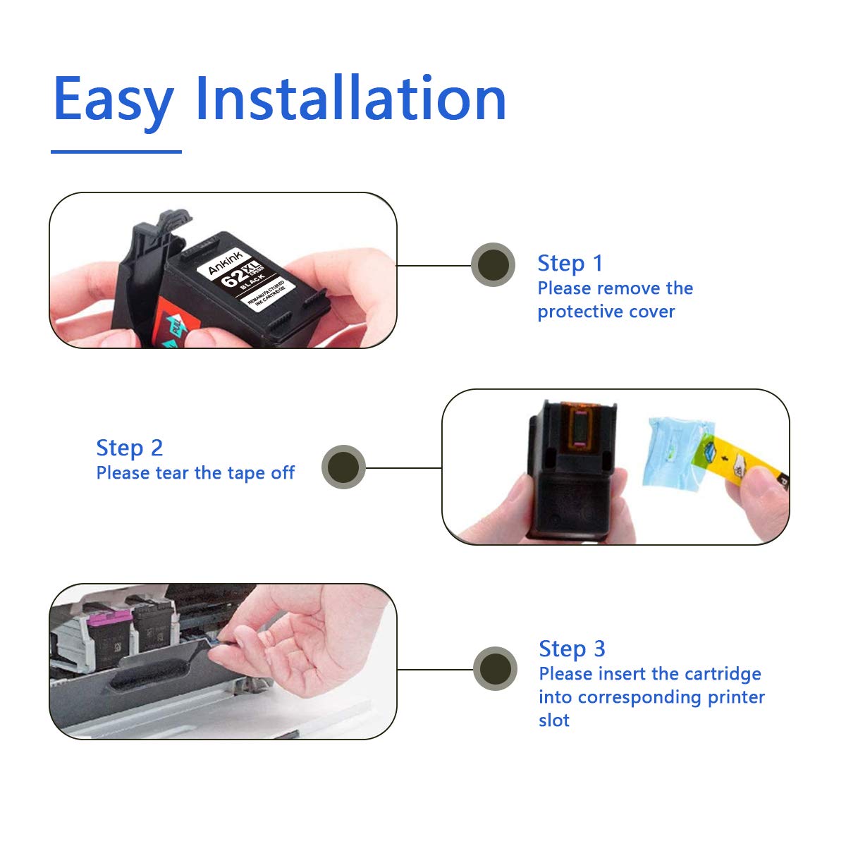 ANKINK compatible HP 62 XL Black Cartridges, 2 PACK