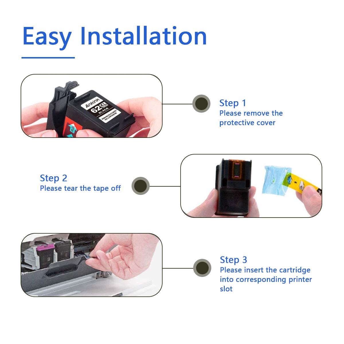 ANKINK compatible HP 62 XL Black Color Combo Ink Cartridges, 2 PACK