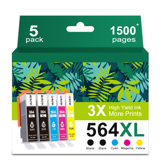 ANKINK Compatible HP 564XL Black Color Combo Pack Ink Cartridges 5 PACK